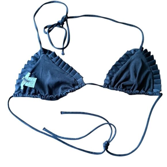 Ganni Polly Ruffle Bikini Top Black Daisy 36 - Picture 3 of 7